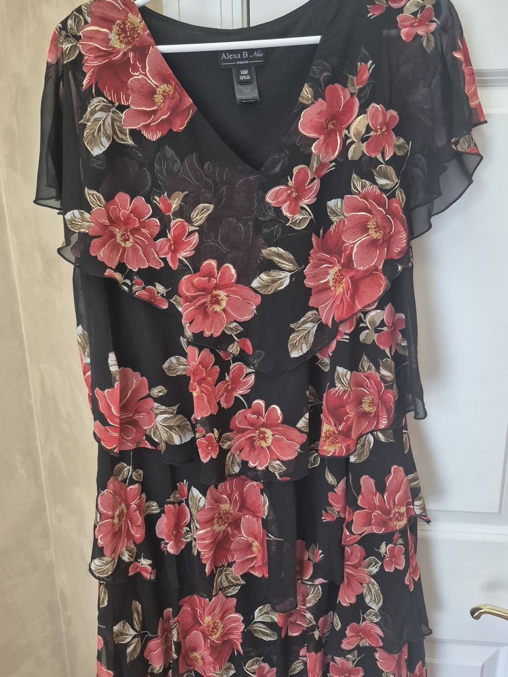 Alexa B. Floral V-Neck Layered Dress - Black with Red Floral